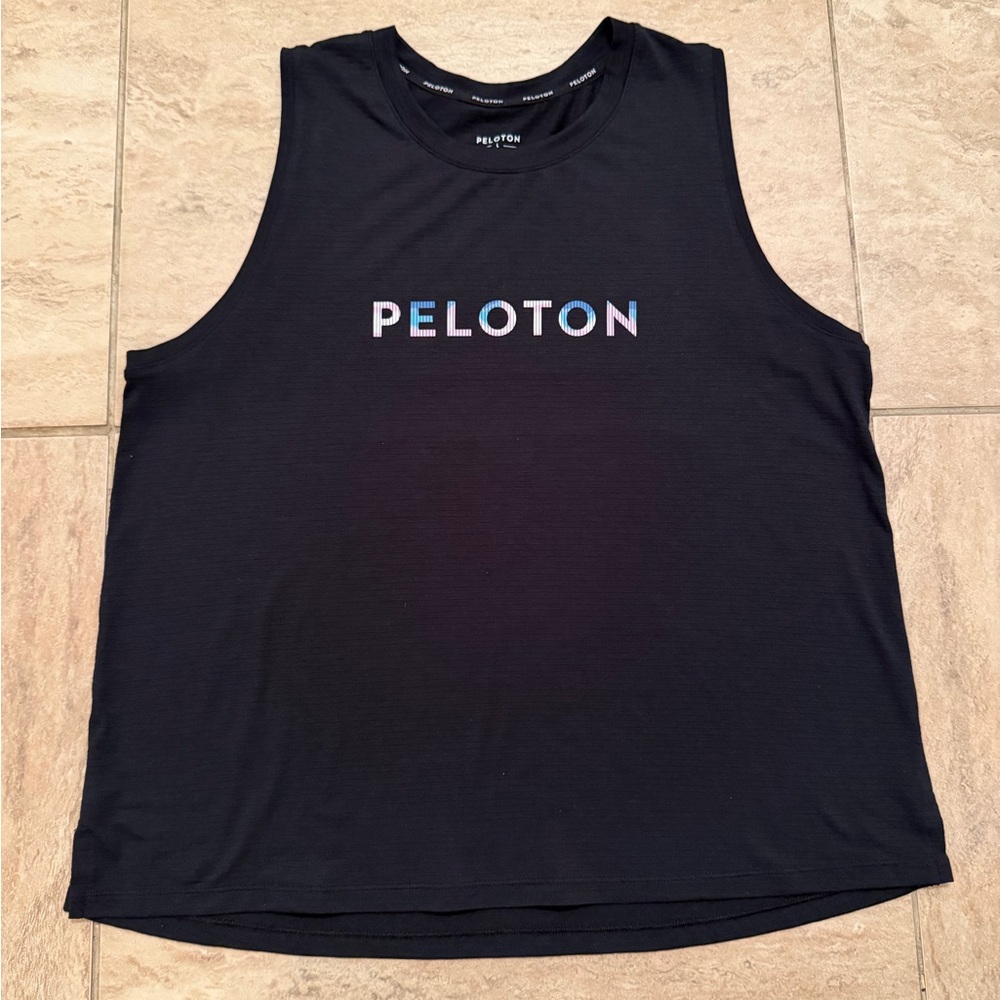 Womens Peloton Black Tank Top Sleeveless Shirt Activewear Fitness Biking S:Large
